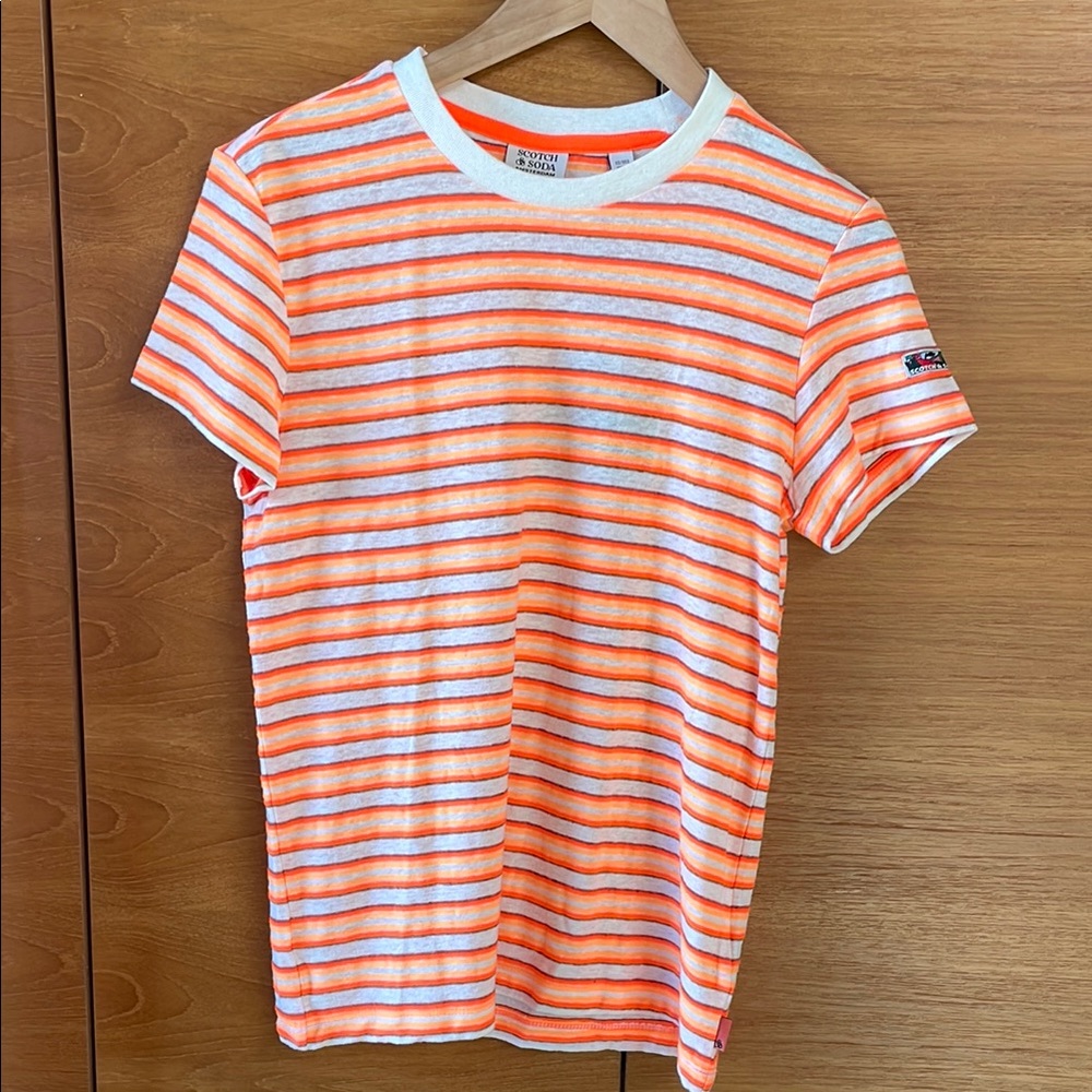 NWT Scotch & Soda Orange and White Striped T-Shirt